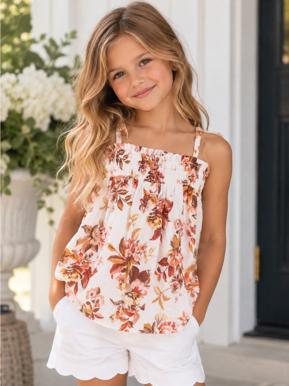 Janie and Jack White Floral Sundress with Pink, Orange and Brown Accents
